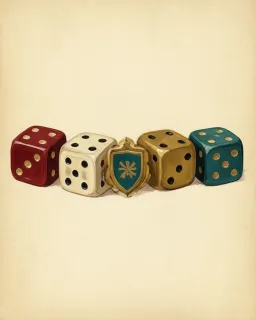 A row of five differently coloured dice