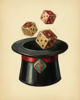 Dice tumbling out of a top hat