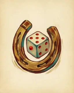 A brass horseshoe cradling a die