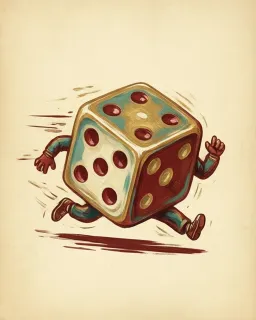 A die with arms and legs, running