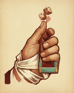 A steady hand pinching a small die above a box